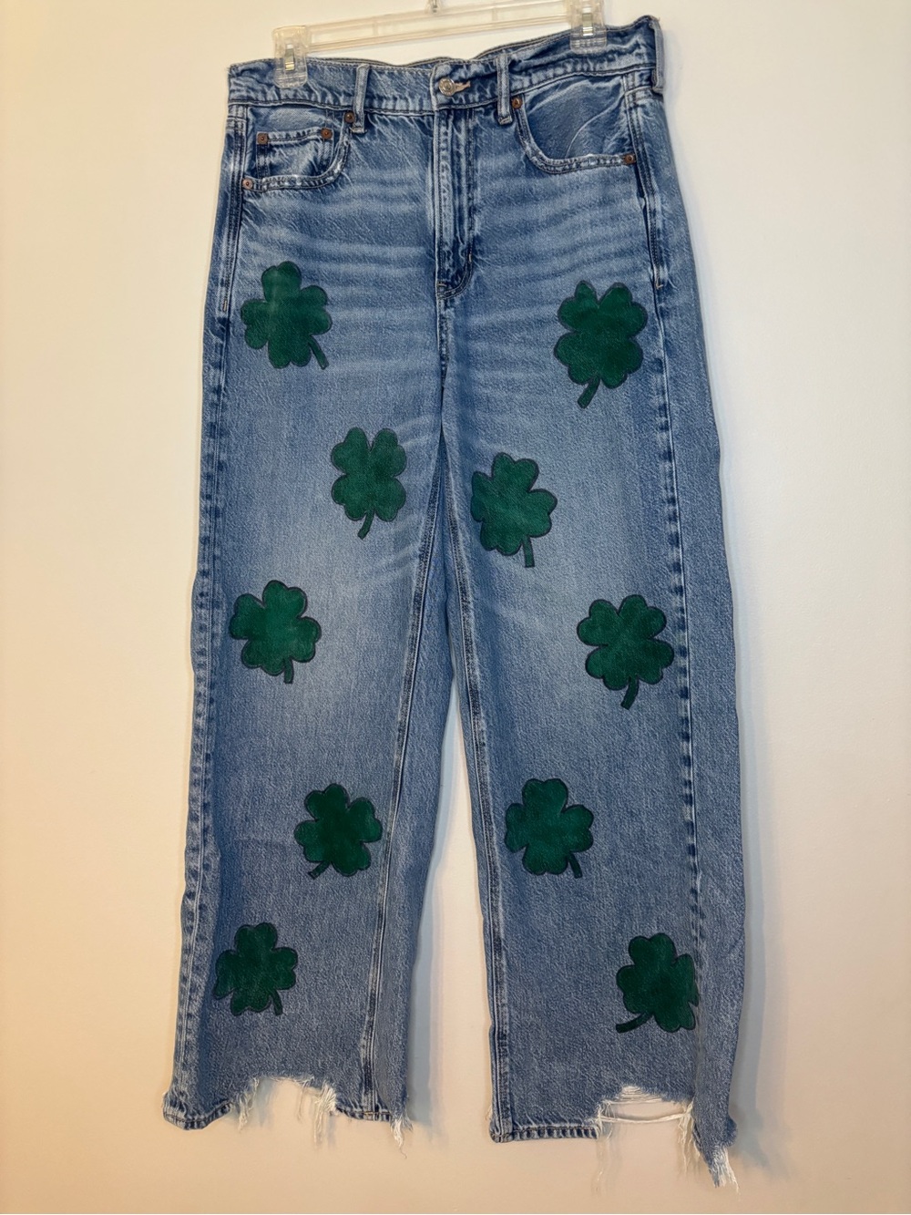 Women’s American Eagle Denim Jeans with Green Shamrock Patches